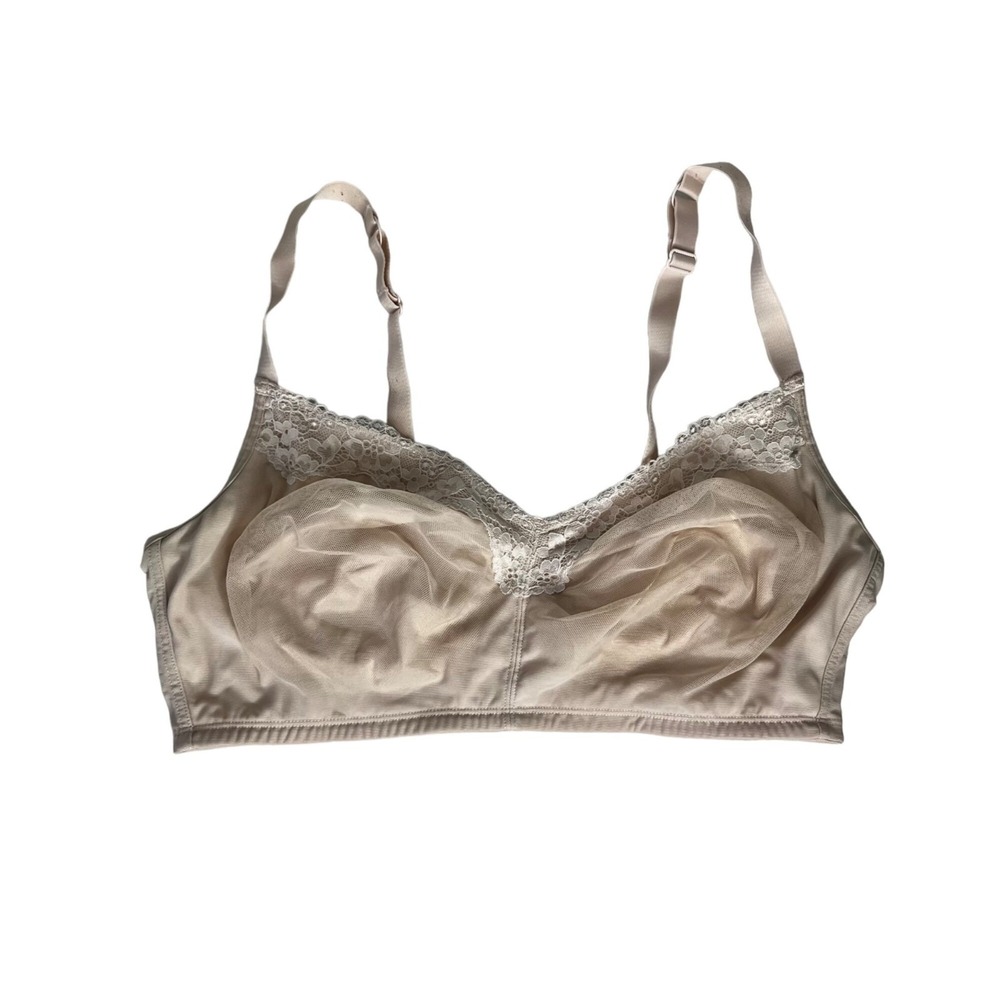 Adore Me Bralette Women 2X Beige Lace Mesh Trim Wireless Adjustable Casual Chic